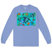 Colony Blue Turtle Seashells Starfish Long Sleeve Tee - Artiststas