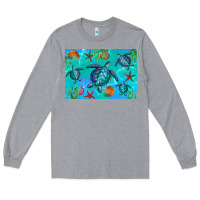 Heather Grey Turtle Seashells Starfish Long Sleeve Tee - Artiststas