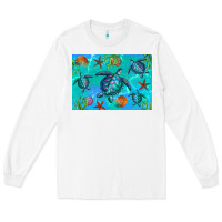 White Turtle Seashells Starfish Long Sleeve Tee - Artiststas