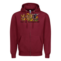 Burgundy Peace Love Texas Longhorn Bull Zipper Hoodie - LillyAllenDesigns