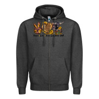 Charcoal Heather Peace Love Texas Longhorn Bull Zipper Hoodie - LillyAllenDesigns