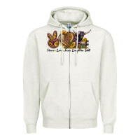 Oatmeal Heather Peace Love Texas Longhorn Bull Zipper Hoodie - LillyAllenDesigns