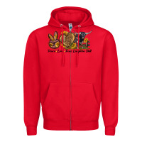 Red Peace Love Texas Longhorn Bull Zipper Hoodie - LillyAllenDesigns