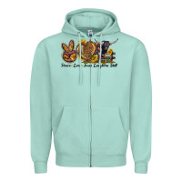 Seafoam Peace Love Texas Longhorn Bull Zipper Hoodie - LillyAllenDesigns