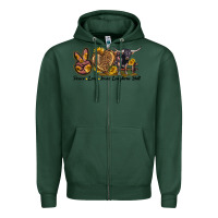 Sports Green Peace Love Texas Longhorn Bull Zipper Hoodie - LillyAllenDesigns