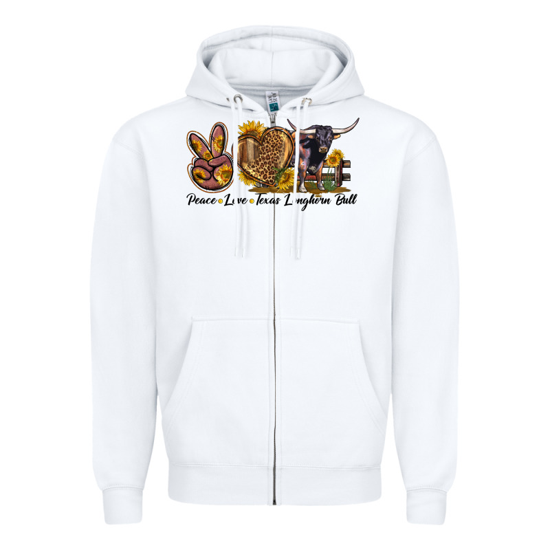 Peace Love Texas Longhorn Bull Zipper Hoodie by LillyAllenDesigns | Teevron