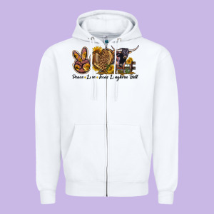 Peace Love Texas Longhorn Bull Zipper Hoodie Designed By Lillyallendesigns