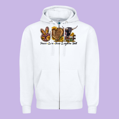 Peace Love Texas Longhorn Bull Zipper Hoodie Designed By Lillyallendesigns