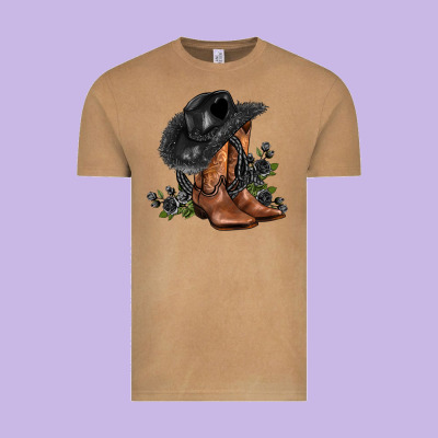 Black Cowgirl  And Roses Vintage Tee Designed By Adodesignshop