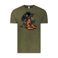 Vintage Olive black cowgirl  and roses Vintage Tee - AdoDesignShop