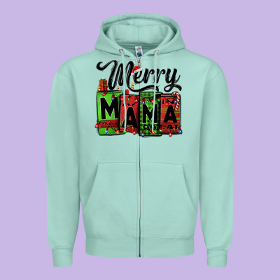 Merry Mama Christmas Zipper Hoodie Designed By Jasminsmagicworld