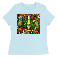 Baby Blue beer bottles with golden snow Ladies Tee - AdoDesignShop