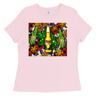 Bubblegum Pink beer bottles with golden snow Ladies Tee - AdoDesignShop