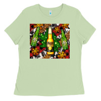 Matcha beer bottles with golden snow Ladies Tee - AdoDesignShop
