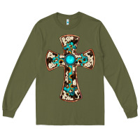 Army Green cowhide gemstone  cross Long Sleeve Tee - JahusDesignShop