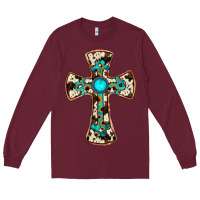 Burgundy cowhide gemstone  cross Long Sleeve Tee - JahusDesignShop