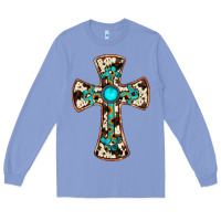 Colony Blue cowhide gemstone  cross Long Sleeve Tee - JahusDesignShop