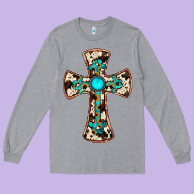 Cowhide Gemstone  Cross Long Sleeve Tee Designed By Jahusdesignshop
