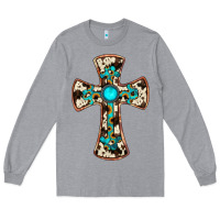 Heather Grey cowhide gemstone  cross Long Sleeve Tee - JahusDesignShop