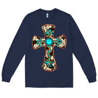 Navy cowhide gemstone  cross Long Sleeve Tee - JahusDesignShop