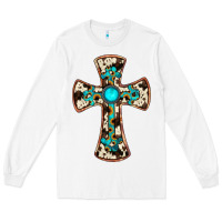 White cowhide gemstone  cross Long Sleeve Tee - JahusDesignShop