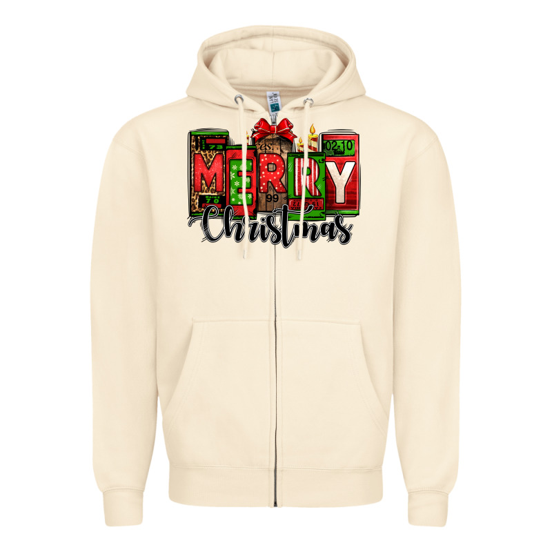 Merry Christmas License Plate Letters Zipper Hoodie by Jasminsmagicworld | Teevron