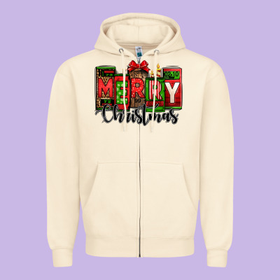 Merry Christmas License Plate Letters Zipper Hoodie Designed By Jasminsmagicworld