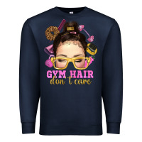 Navy messy bun gym hair dont care Premium Sweatshirt - NancyCooperArtShop