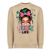Mushroom afro messy bun nurse life Heavyweight Sweatshirt - texasbilliewilder