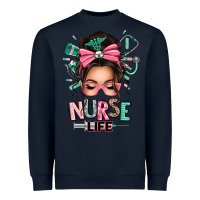 Navy afro messy bun nurse life Heavyweight Sweatshirt - texasbilliewilder