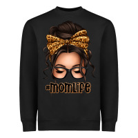 Black caucasian leopard messy bun mom life Heavyweight Sweatshirt - texasbilliewilder