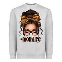 Heather Grey caucasian leopard messy bun mom life Heavyweight Sweatshirt - texasbilliewilder