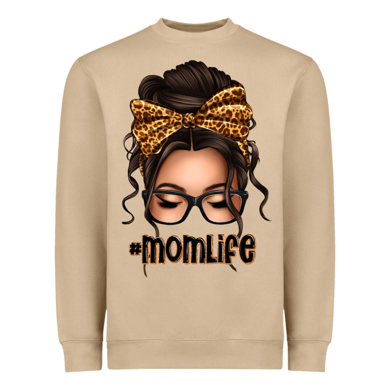 Caucasian Leopard Messy Bun Mom Life Heavyweight Sweatshirt by texasbilliewilder | Teevron