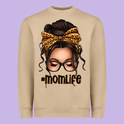 Caucasian Leopard Messy Bun Mom Life Heavyweight Sweatshirt Designed By Texasbilliewilder