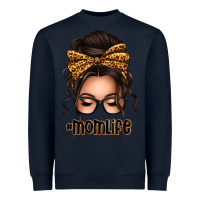 Navy caucasian leopard messy bun mom life Heavyweight Sweatshirt - texasbilliewilder