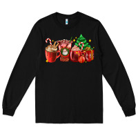 Black Christmas coffee cups with gift and Christmas tree Long Sleeve Tee - AdoDesignShop