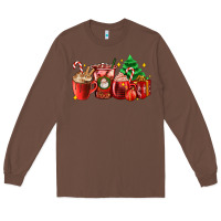 Chestnut Christmas coffee cups with gift and Christmas tree Long Sleeve Tee - AdoDesignShop