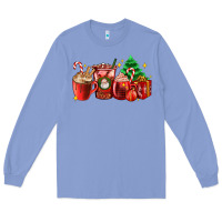 Colony Blue Christmas coffee cups with gift and Christmas tree Long Sleeve Tee - AdoDesignShop