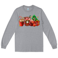 Heather Grey Christmas coffee cups with gift and Christmas tree Long Sleeve Tee - AdoDesignShop