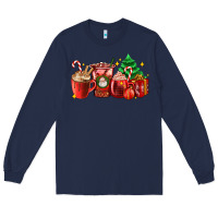 Navy Christmas coffee cups with gift and Christmas tree Long Sleeve Tee - AdoDesignShop