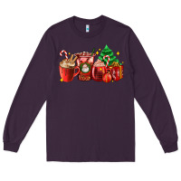 Plum Christmas coffee cups with gift and Christmas tree Long Sleeve Tee - AdoDesignShop