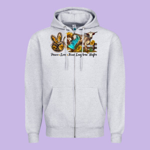 Peace Love Longhorn Heifer Zipper Hoodie Designed By Lillyallendesigns