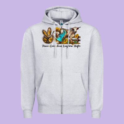 Peace Love Longhorn Heifer Zipper Hoodie Designed By Lillyallendesigns