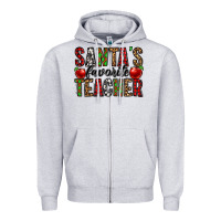 Heather Grey santa's favorite teacher Zipper Hoodie - Jasminsmagicworld
