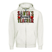 Oatmeal Heather santa's favorite teacher Zipper Hoodie - Jasminsmagicworld