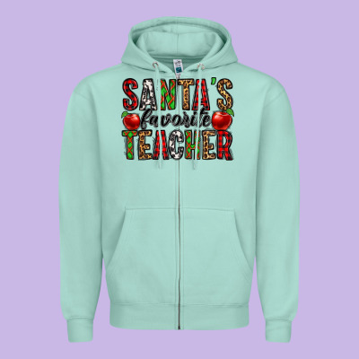 Santa's Favorite Teacher Zipper Hoodie Designed By Jasminsmagicworld