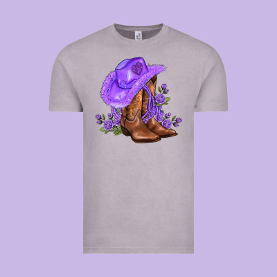 Purple Cowgirl  And Roses Vintage Tee Designed By Adodesignshop