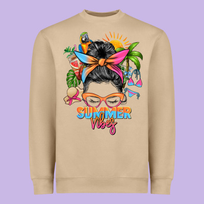 Summer Vibes Messy Bun Heavyweight Sweatshirt Designed By Zillion Design Studio