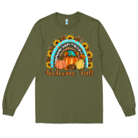Army Green Welcome Fall Rainbow Long Sleeve Tee - Artiststas