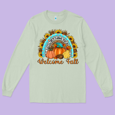 Welcome Fall Rainbow Long Sleeve Tee Designed By Artiststas